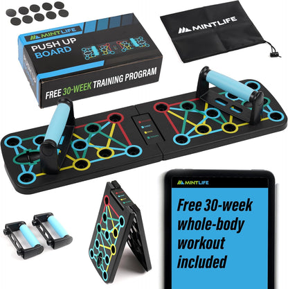 © Pushup Board for Men & Women + FREE 30-Week Training Program - Portable Press up Board for Home & Travel + Board Provide a Complete Whole Body Workout System Suitable for All Fitness Levels.